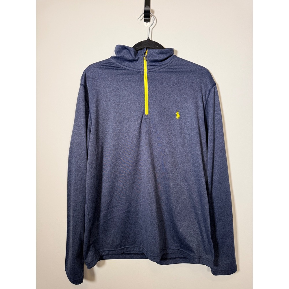Polo Ralph Lauren Performance Mens Medium Quarter Zip Pullover Blue Yellow Pony